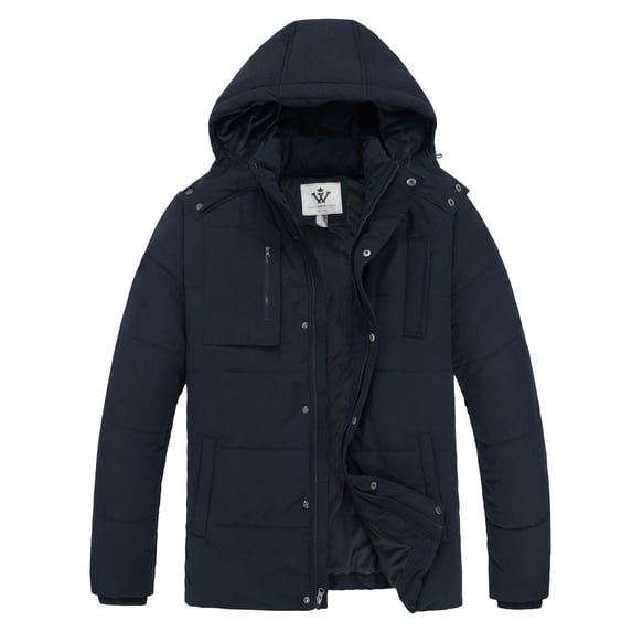 WenVen Men's Winter Coat Puffer Jacket Thicken Hooded Waterproof Coat Blue L