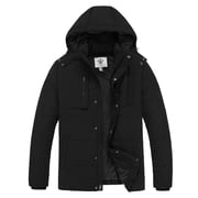 WenVen Mens Winter Coat Warm Puffer Jacket Hooded Windproof Coat Black L