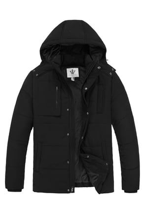 Men's Winter Coat Warm Puffer Jacket Hooded Windproof Coat Black L