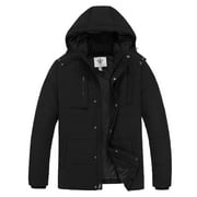 WENVEN Men's Winter Coat Warm Puffer Jacket Hooded Windproof Coat Black L