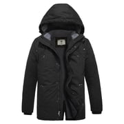 WenVen Mens Winter Coat Warm Puffer Jacket Windproof Parka with Detachable Hood Black M