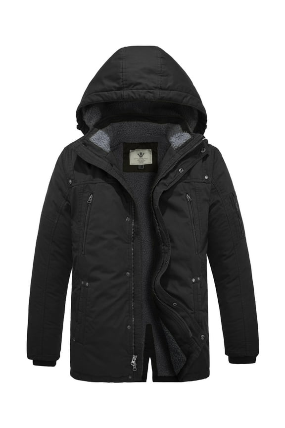 Men's Winter Coat Warm Puffer Jacket Windproof Parka with Detachable Hood Black M