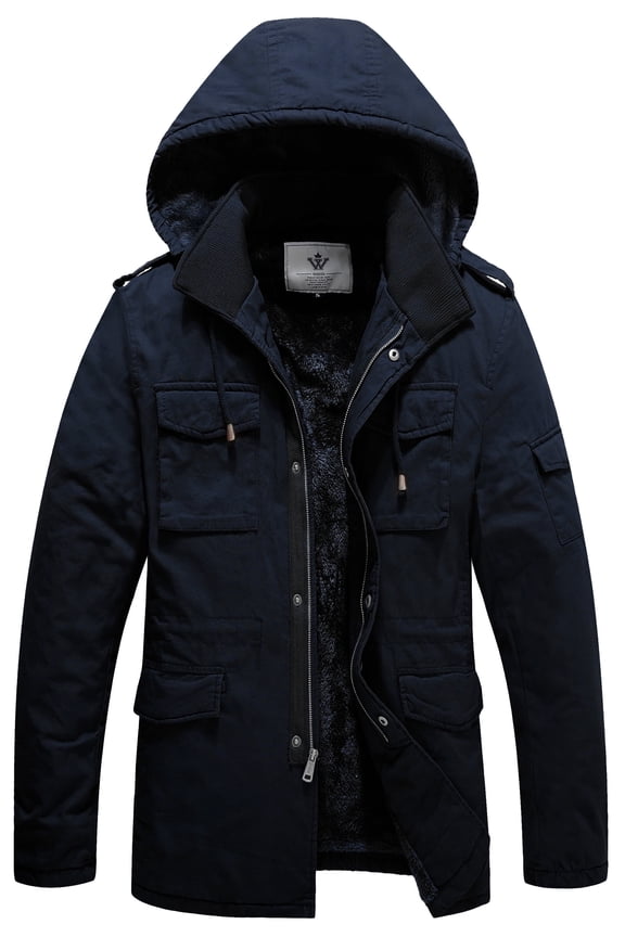 Men's Winter Coat Warm Puffer Jacket Hooded Windproof Ski Outerwear Jacket Navy M