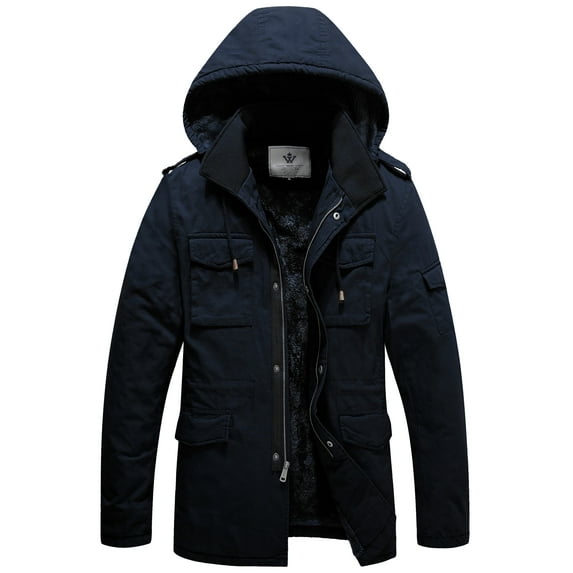 WenVen Men's Winter Coat Warm Puffer Jacket Hooded Windproof Ski Outerwear Jacket Navy M