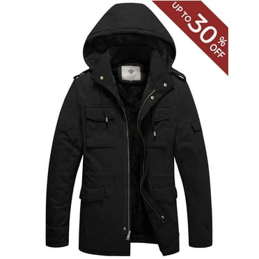 WenVen Men's Winter Coat Warm Puffer Jacket Hooded Winter Puffer Jacket Black L
