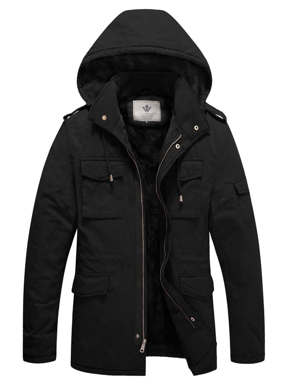 Men's Winter Coat Warm Puffer Jacket Hooded Winter Puffer Jacket Black L