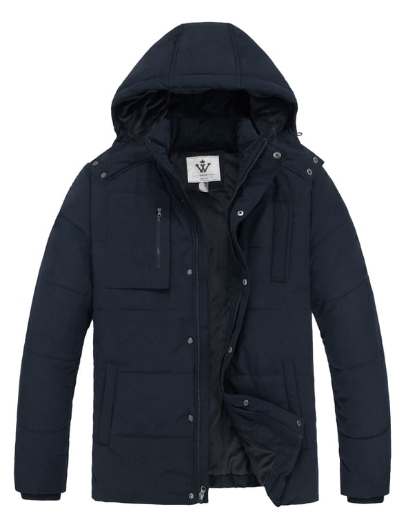 Men's Winter Cotton Hooded Puffer Jacket Waterproof Jacket Blue XL