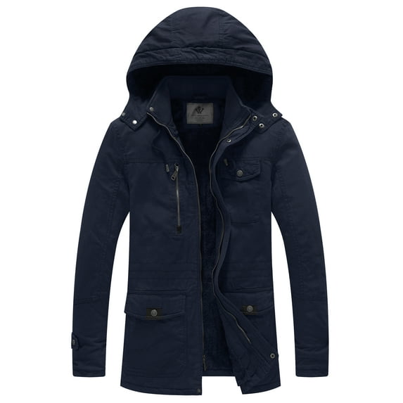 WenVen Men's Winter Fleece Puffer Coats Parka Jackets Outerwear Jacket Blue L