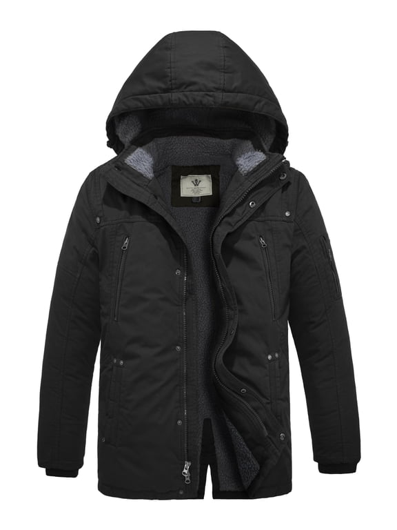 Men's Winter Jacket Windproof Puffer Coat Warm Hooded Quilted Parka Black XL