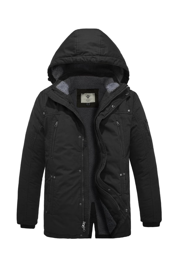Men's Winter Jacket Windproof Puffer Coat Warm Hooded Quilted Parka Black XL