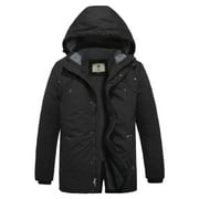 WENVEN Men's Winter Jacket Windproof Puffer Coat Warm Hooded Quilted Parka Black XL