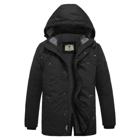 WenVen Men's Winter Jacket Windproof Puffer Coat Warm Hooded Quilted Parka Black XL