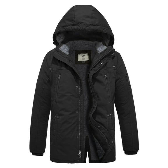 WenVen Men's Winter Jacket Windproof Puffer Coat Warm Hooded Quilted Parka Black XL