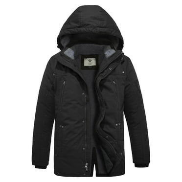 WenVen Men's Winter Jacket Windproof Puffer Coat Warm Hooded Quilted Jacket Black XL