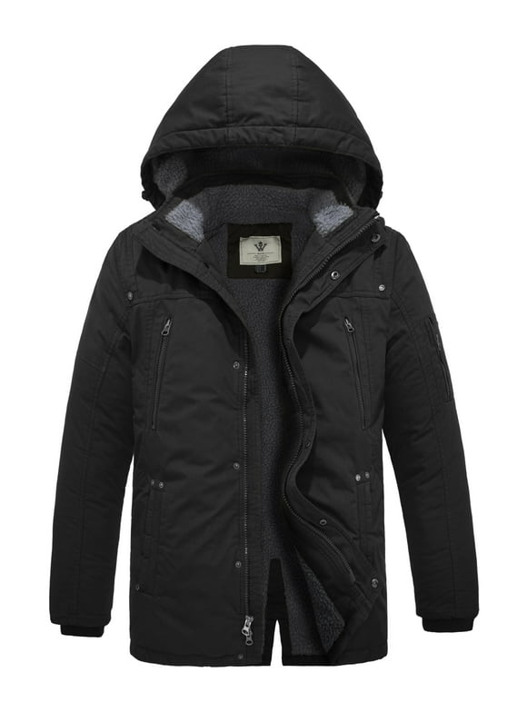 WenVen Men's Winter Jacket Windproof Puffer Coat Warm Hooded Quilted Jacket Black XL