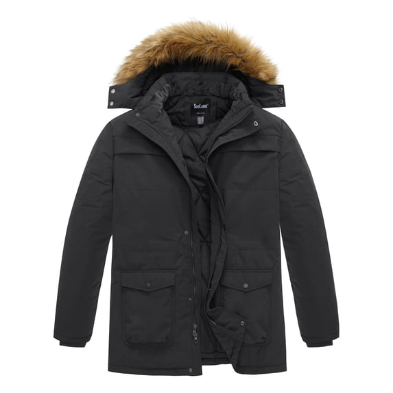 Soularge Men's Big and Tall Warm Jacket Winter Coat Waterproof Hoodie Puffy Parka Gray 7X