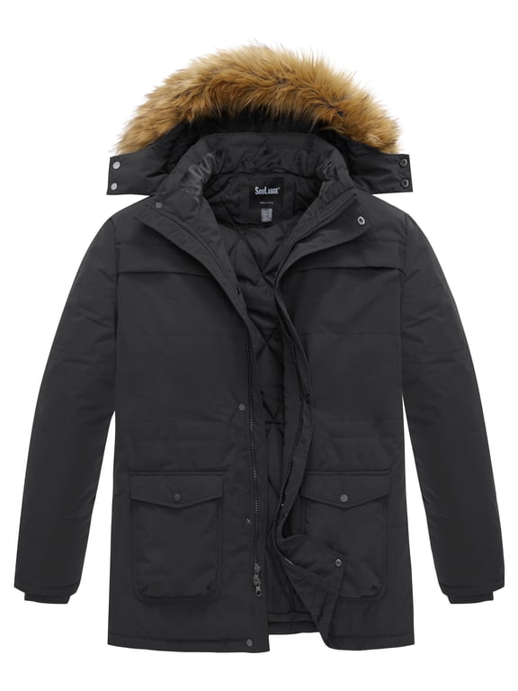 Men's Big and Tall Winter Puffy Coat Thick Jacket Insulated Windproof Outerwear with Hood Gray 3X