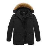 Soularge Mens Big and Tall Winter Puffer Jacket Snow Coat Thick Windproof Parka with Hood Black 4X