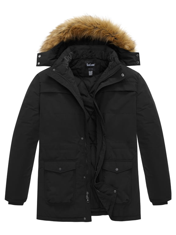 Men's Big and Tall Winter Puffer Jacket Snow Coat Thick Windproof Parka with Hood Black 4X
