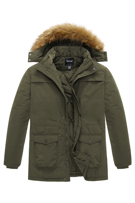 Men's Big and Tall Warm Jacket Winter Coat Waterproof Hoodie Puffy Parka Army Green 3X