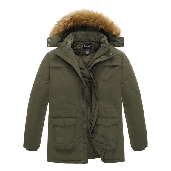 Soularge Men's Big and Tall Puffer Coat Winter Jacket Windproof Warm Parka with Removable Hood Army Green 7X