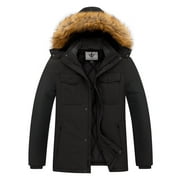 WENVEN Men's Winter Puffer Jacket Warm Windproof Outerwear with Insulated Hood Black 3XL