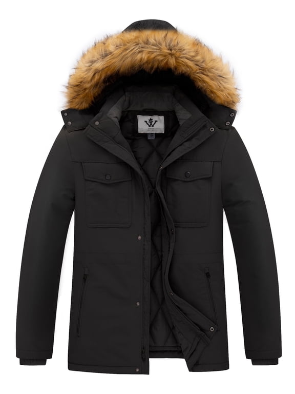 Men's Winter Warm Coat Puffer Jacket Thicken Long Sleeve Waterproof Parka Black L