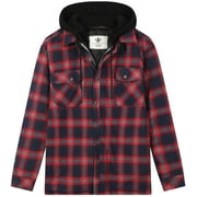 WenVen Men's Winter Warm Windbreak Plaid Flannel Quilted Jacket Shirt Red, 2XL