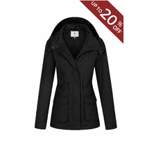 WenVen Women's Anorak Jacket Jacket Long Sleeve Utility Coat Black M