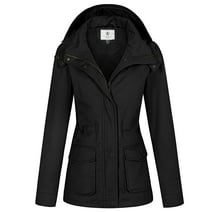 WenVen Women's Anorak Jacket Jacket Long Sleeve Utility Coat Black M
