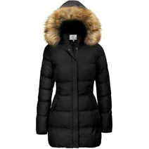 WenVen Women's Coat Winter Puffer Jacket Warm Waterproof Coat with Hood Black L
