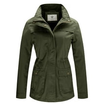 WenVen Women's Cotton Anorak Jacket Lightweight Long Sleeve Utility Coat Green L