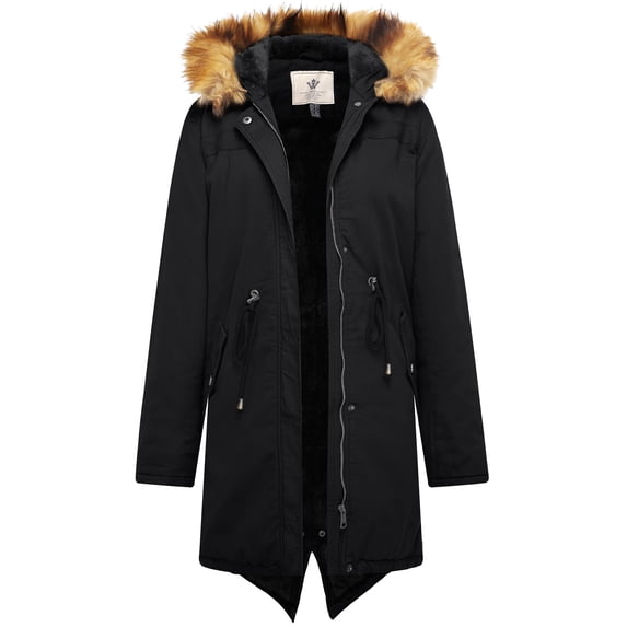 WenVen Women's Mid Length Hooded Joker Jacket Sherpa Lined Parka Jacket Black L