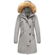 Women's Plus Size Coat Winter Puffer Jacket Hooded Windproof Jacket Gray 3XL