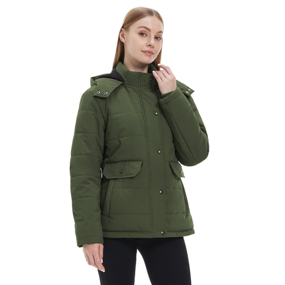 WenVen Women's Plus Size Coats Hooded Puffer Jacket Recycled Winter Coat Green 3XL