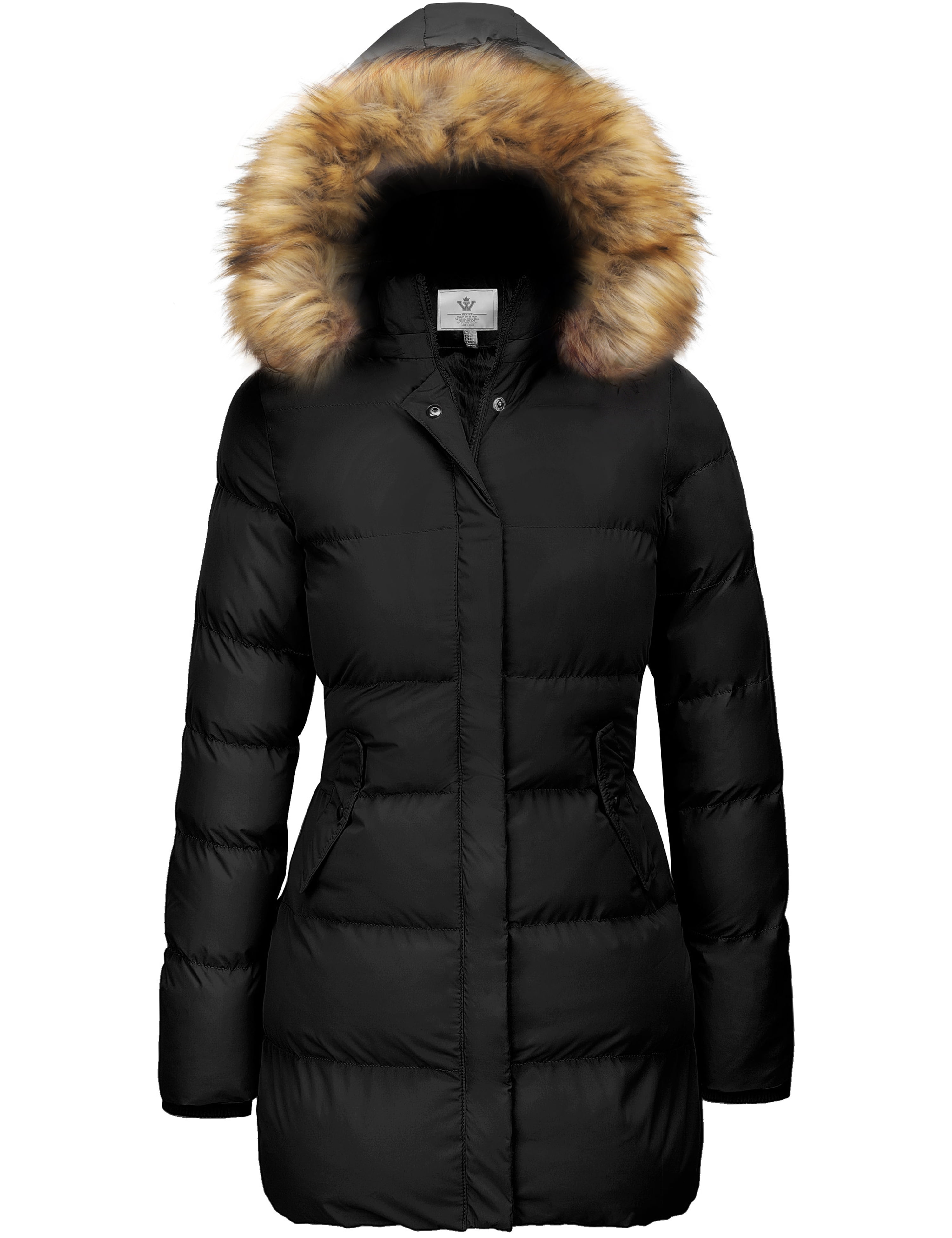 Boho Black Long Puffer Jackets Plus Size Winter Warm Cotton Blend Coats