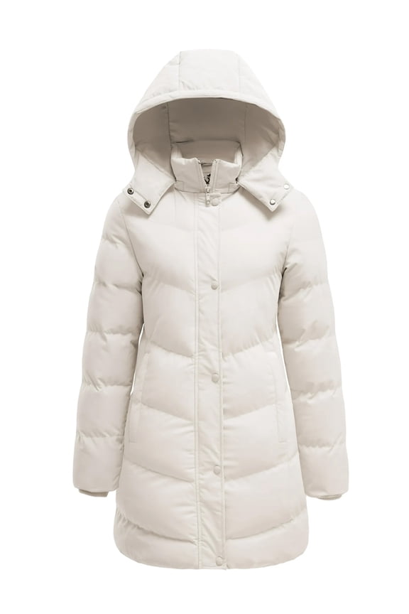 Women's Plus Size Winter Coat Warm Puffer Jacket Hooded Winter Jacket with Hood Beige 3XL