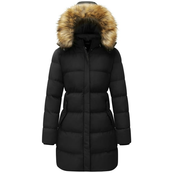 WenVen Women's Puffer Coat Hooded Winter Coat Waterproof Puffer Jacket Black M