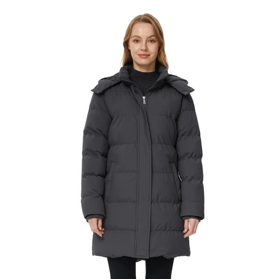 WenVen Women's Puffer Coat Waterproof Winter Jacket Insulated Warm Hooded Parka Charcoal XL