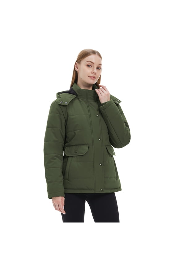 Women's Puffer Coats Waterproof Winter Jacket Quilted Zip-up Fleece Jacket Green L