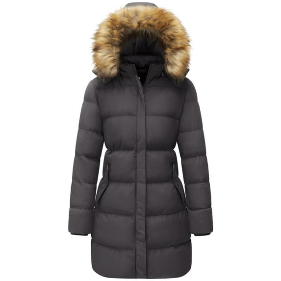 WenVen Women's Puffer Jacket Hooded Puffer Coat Warm Waterproof Winter Coat Charcoal L