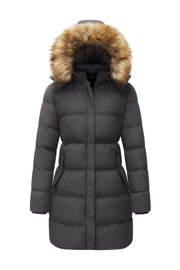 Women's Puffer Jacket Hooded Puffer Coat Warm Waterproof Winter Coat Charcoal L