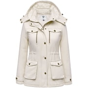 Women's Puffer Jacket Quilted Winter Coat Warm Mid-Weight Hooded Outerwear Beige L