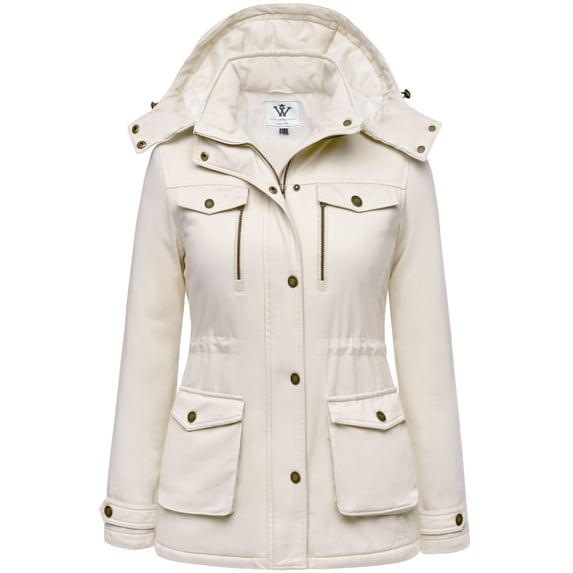 WenVen Women's Puffer Jacket Quilted Winter Coat Warm Mid-Weight Hooded Outerwear Beige L