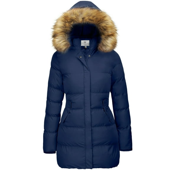 WenVen Women's Puffer Jacket Warm Winter Coat Waterproof Insulated Jacket with Hood Blue L