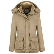 WENVEN Women's Puffer Jacket Warm Winter Coat Windproof Winter Jacket Khaki 2XL
