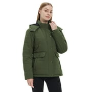 Women's Recycled Winter Jackets Quilted Hooded Winter Coats Waterproof Puffer Coats Green M