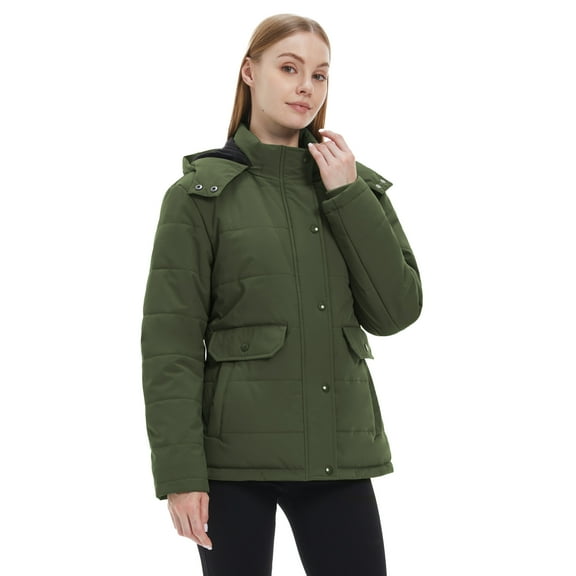 WenVen Women's Recycled Winter Jackets Quilted Hooded Winter Coats Waterproof Puffer Coats Green M