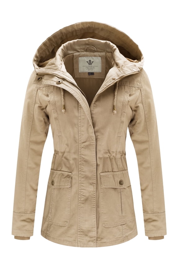 Women's Spring Anorak Jacket Lightweight Long Sleeve Utility Hooded Coat Khaki S