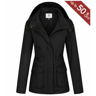 WenVen Women's Spring Anorak Jacket Long Sleeve Windbreaker Utility Coat Black M